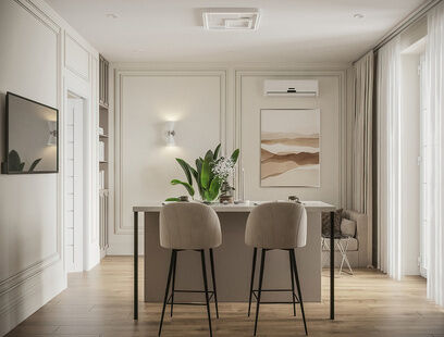 Фото № 2: Дизайн-проект трехкомнатной квартиры 77.64  м² Современная классика для ЖК Ново-Никольское