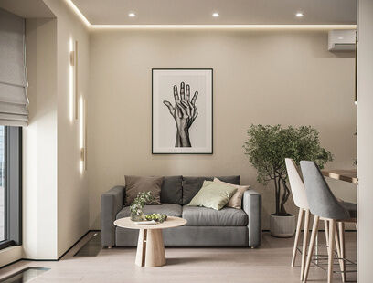 Фото № 1: Дизайн-проект двухкомнатной квартиры 42.43  м² Стиль Контемпорари для ЖК Энитео