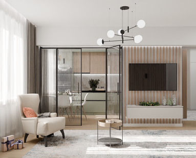 Фото № 1: Дизайн-проект однокомнатной квартиры 32.6  м² Стиль Модернизм для ЖК Московский