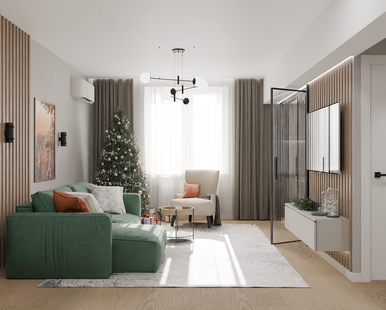 Фото № 4: Дизайн-проект однокомнатной квартиры 32.6  м² Стиль Модернизм для ЖК Московский