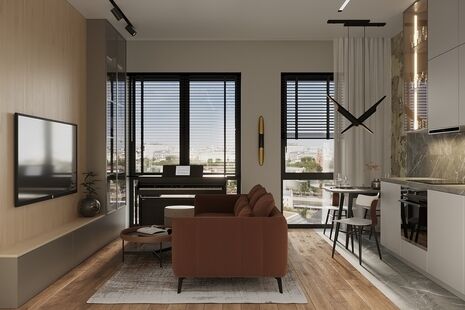 Фото № 1: Дизайн-проект трехкомнатной квартиры 58.61  м² Стиль Модернизм для ЖК Павелецкая Сити