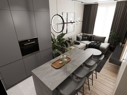 Фото № 1: Дизайн-проект двухкомнатной квартиры 38.51  м² Стиль Лофт для ЖК Кронштадтский 9