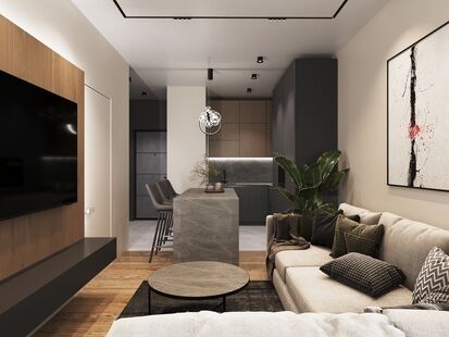 Фото № 5: Дизайн-проект двухкомнатной квартиры 38.51  м² Стиль Лофт для ЖК Кронштадтский 9