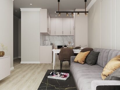 Фото № 4: Дизайн-проект однокомнатной квартиры 44.1  м² Современный стиль для ЖК в г. Чита