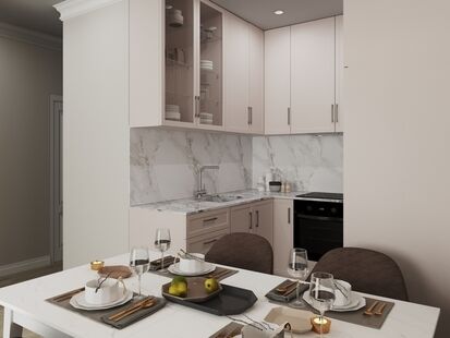 Фото № 3: Дизайн-проект однокомнатной квартиры 44.1  м² Современный стиль для ЖК в г. Чита