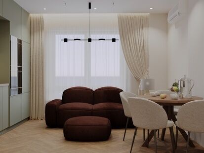 Фото № 1: Дизайн-проект двухкомнатной квартиры 45.5  м² Стиль Контемпорари для ЖК Перовское 2