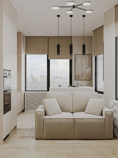 Фото № 6: Дизайн-проект трехкомнатной квартиры 51.31  м² Современный стиль для ЖК ЗИЛ АРТ