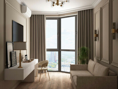 Фото № 3: Дизайн-проект двухкомнатной квартиры 67.24  м² Современная классика для ЖК Spires