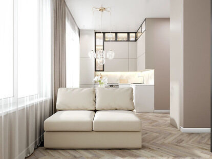 Фото № 2: Дизайн-проект однокомнатной квартиры 34.34  м² Стиль Модернизм для ЖК Ривер Парк