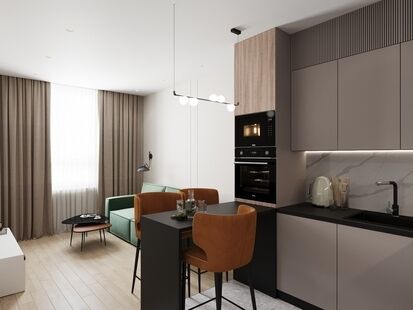 Фото № 4: Дизайн-проект двухкомнатной квартиры 32.73  м² Современный стиль для ЖК Инновация