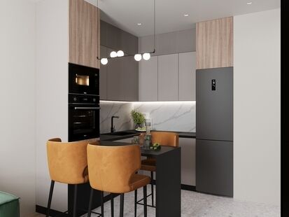 Фото № 3: Дизайн-проект двухкомнатной квартиры 32.73  м² Современный стиль для ЖК Инновация