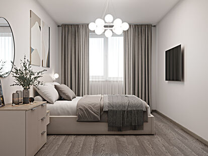 Фото № 1: Дизайн-проект двухкомнатной квартиры 41.3  м² Стиль Модернизм для ЖК Северная долина