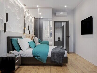 Фото № 1: Дизайн-проект двухкомнатной квартиры 38.3  м² Современный стиль для ЖК Изумрудные Холмы