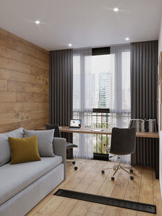 Фото № 2: Дизайн-проект двухкомнатной квартиры 38.3  м² Современный стиль для ЖК Изумрудные Холмы