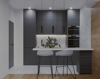 Фото № 3: Дизайн-проект двухкомнатной квартиры 38.3  м² Современный стиль для ЖК Изумрудные Холмы