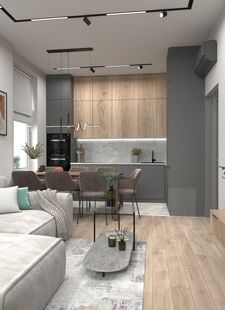 Фото № 1: Дизайн-проект трехкомнатной квартиры 57.76  м² Современный стиль для ЖК Хэдлайнер