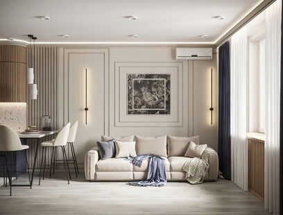 Фото № 1: Дизайн-проект двухкомнатной квартиры 49.5  м² Современная классика для ЖК Бригантина