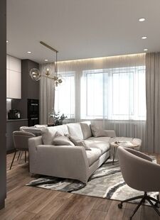 Фото № 3: Дизайн-проект кухни-гостиной 19.2  м² Стиль Модернизм для ЖК Переделкино Ближнее