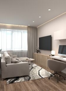 Фото № 5: Дизайн-проект кухни-гостиной 19.2  м² Стиль Модернизм для ЖК Переделкино Ближнее