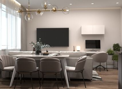 Фото № 6: Дизайн-проект кухни-гостиной 19.2  м² Стиль Модернизм для ЖК Переделкино Ближнее