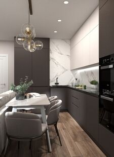 Фото № 2: Дизайн-проект кухни-гостиной 19.2  м² Стиль Модернизм для ЖК Переделкино Ближнее