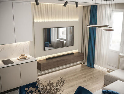 Фото № 1: Дизайн-проект трехкомнатной квартиры 68.5  м² Стиль Модернизм для ЖК Dream Tower