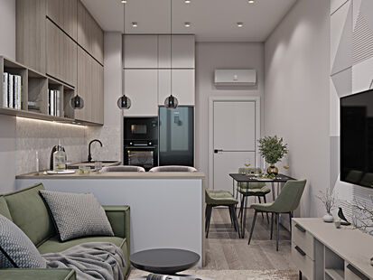 Фото № 1: Дизайн-проект трехкомнатной квартиры 65.14  м² Современный стиль для ЖК ЗИЛ АРТ