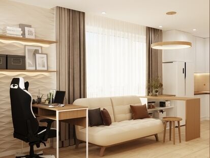 Фото № 1: Дизайн-проект двухкомнатной квартиры 44.9  м² Современный стиль для ЖК Полис Приморский