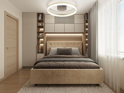 Фото № 1: Дизайн-проект спальни 9.0  м² Стиль Контемпорари для ЖК Московский