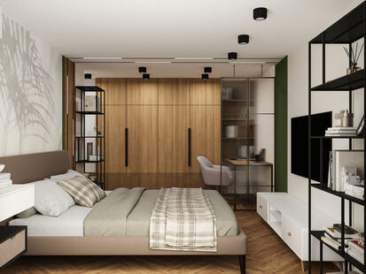 Фото № 1: Дизайн-проект спальни 19.82  м² Современный стиль для ЖК Московский