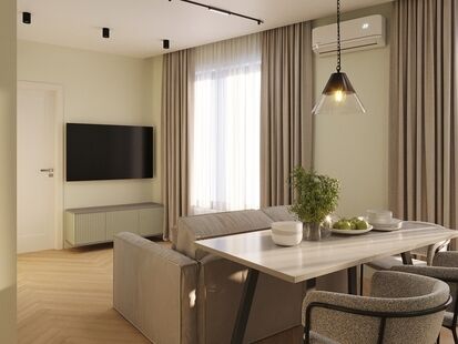 Фото № 6: Дизайн-проект двухкомнатной квартиры 44.2  м² Современный стиль для ЖК Level Нагатинская