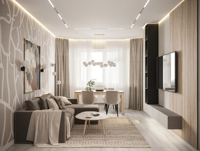 Фото № 2: Дизайн-проект трехкомнатной квартиры 79.48  м² Стиль Модернизм для ЖК Московский