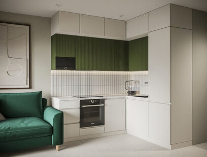 Фото № 3: Дизайн-проект двухкомнатной квартиры 39.0  м² Стиль Модернизм для ЖК в г. Краснодар