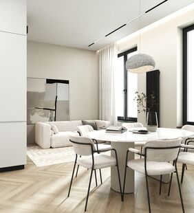 Фото № 1: Дизайн-проект четырехкомнатной квартиры 74.84  м² Стиль Минимализм для ЖК ЗИЛ АРТ