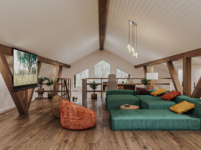 Фото № 1: Дизайн-проект зала 74.3  м² Стиль Кантри для снт награда