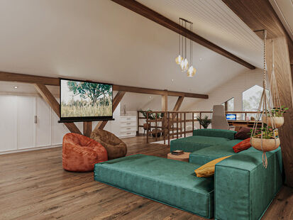 Фото № 4: Дизайн-проект зала 74.3  м² Стиль Кантри для снт награда