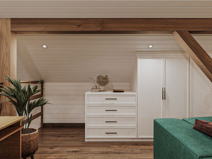 Фото № 2: Дизайн-проект зала 74.3  м² Стиль Кантри для снт награда