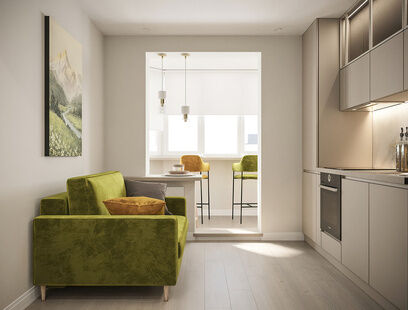 Фото № 2: Дизайн-проект однокомнатной квартиры 47.09  м² Современный стиль для ЖК Домодедово Парк