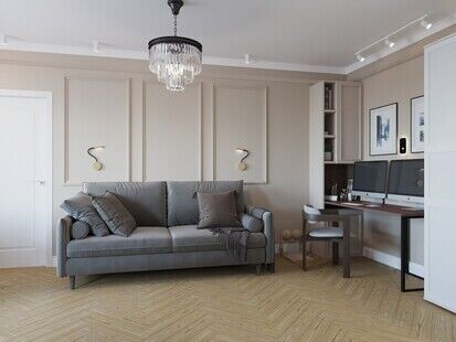 Фото № 2: Дизайн-проект двухкомнатной квартиры 43.36  м² Стиль Эклектика для ЖК Московский