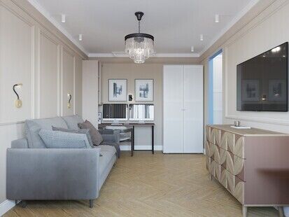 Фото № 6: Дизайн-проект двухкомнатной квартиры 43.36  м² Стиль Эклектика для ЖК Московский