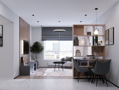 Фото № 6: Дизайн-проект однокомнатной квартиры 30.66  м² Современный стиль для ЖК Бунинские Луга