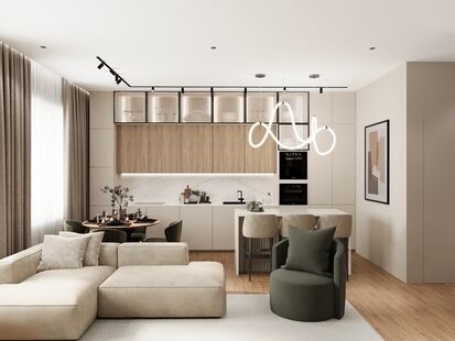 Фото № 4: Дизайн-проект трехкомнатной квартиры 132.76  м² Стиль Модернизм для ЖК River House