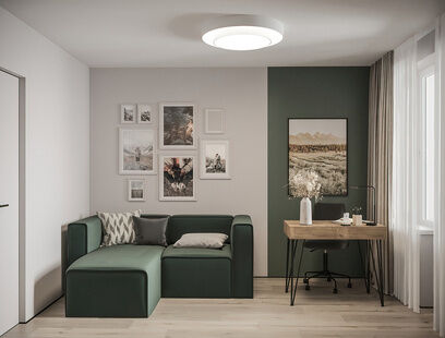 Фото № 1: Дизайн-проект двухкомнатной квартиры 47.43  м² Современный стиль для ЖК Московский