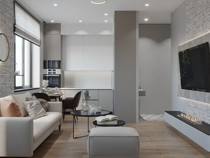 Фото № 6: Дизайн-проект трехкомнатной квартиры 42.4  м² Современный стиль для ЖК Homecity