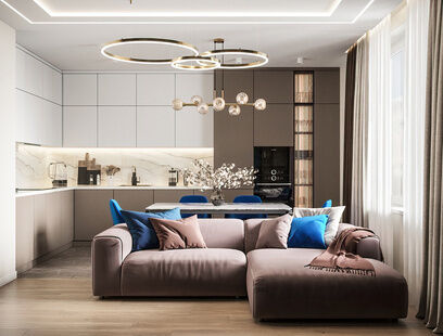 Фото № 1: Дизайн-проект трехкомнатной квартиры 84.1  м² Стиль Модернизм для ЖК Домино