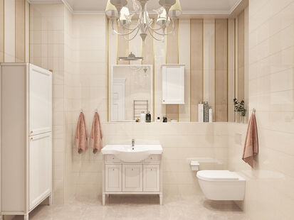 Фото № 1: Дизайн-проект совмещенного санузла 5.8  м² стиль Современная классика для ЖК Дом на Окском