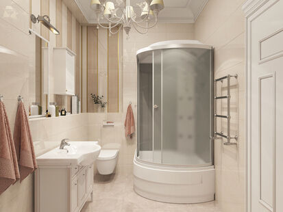 Фото № 3: Дизайн-проект совмещенного санузла 5.8  м² стиль Современная классика для ЖК Дом на Окском