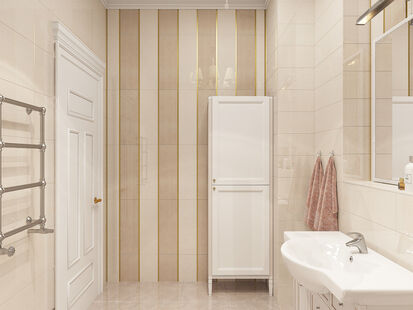 Фото № 2: Дизайн-проект совмещенного санузла 5.8  м² стиль Современная классика для ЖК Дом на Окском