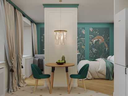 Фото № 1: Дизайн-проект однокомнатной квартиры 39.51  м² Стиль Прованс для ЖК Московский