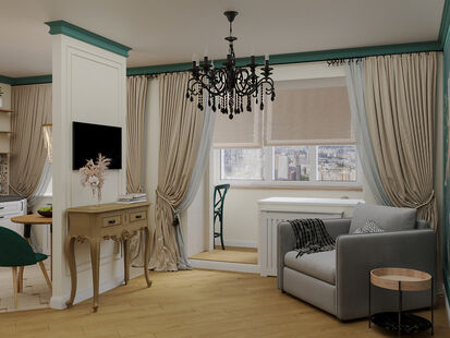 Фото № 2: Дизайн-проект однокомнатной квартиры 39.51  м² Стиль Прованс для ЖК Московский